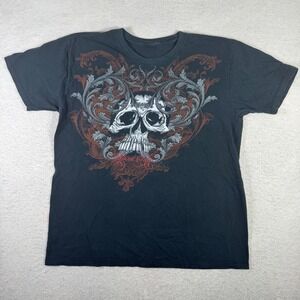 Miami Ink Graphic Tee Mens Large Black Excellent Skull Filigree Tattoo Art